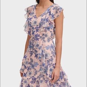 {Tommy Hilfiger} Floral Chiffon Ruffled Dress